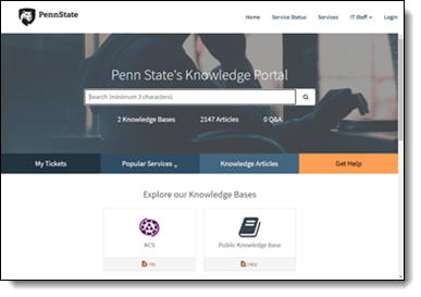 Image of Penn State's Knowledge Base Portal (3A)