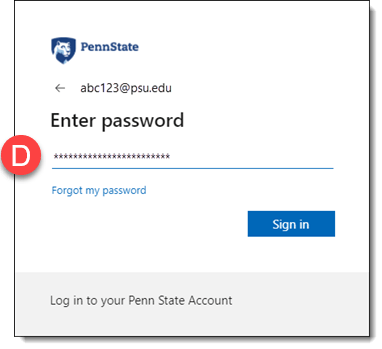 Image of Penn State password sign-in screen (1D)